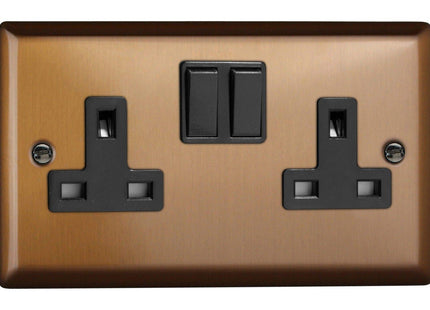 Varilight Urban Brushed Bronze 2-Gang Double Pole Switched 13 Amp Plug Socket with Black Insert