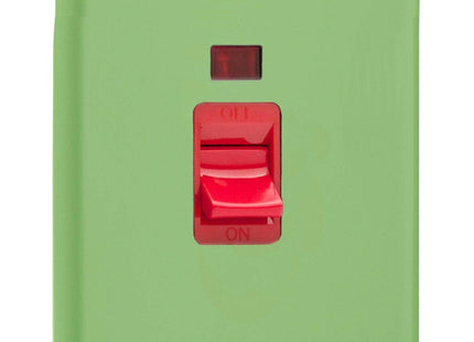 Varilight 45A Cooker Switch + Neon (Vertical Twin Plate, Red Rocker) Beryl Green XY45N.BG