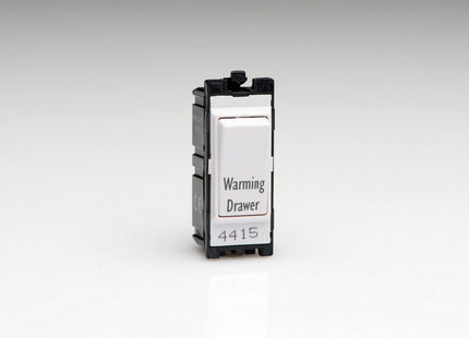Varilight White Powergrid Engraved Module 20 Amp 1-Way Double Pole Switch 'Warming Drawer'