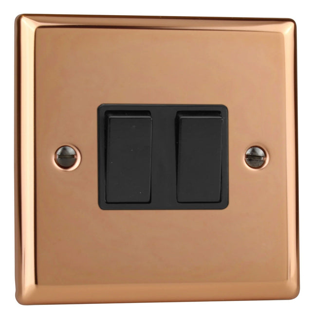 Varilight XY71B.CU 2-Gang 10 Amp Intermediate + 2 Way Switch Polished Copper (Black Inserts)