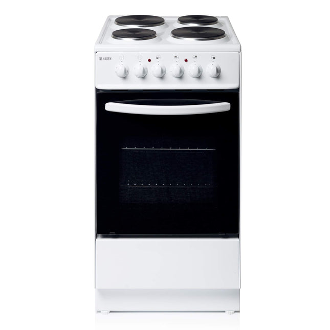 Haden Electric Cooker Freestanding 52 Litre Cooker with 4 Solid Plate Rings Single Cavity Oven 50cm, White CA03