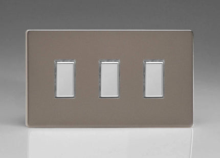 Varilight Eclique 2 3-Gang Tactile Touch Control Dimming Light Switch Slave for use with Master on 2-Way Circuits (Twin Plate) Pewter JDRES003S