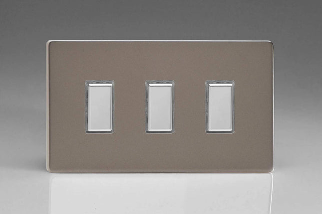 Varilight Eclique 2 3-Gang Tactile Touch Control Dimming Light Switch Slave for use with Master on 2-Way Circuits (Twin Plate) Pewter JDRES003S