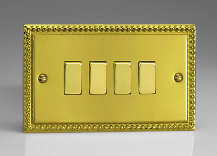 Varilight XG9D Rocker Switches 4 Gang Georgian Brass Brass
