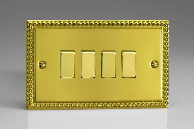 Varilight XG9D Rocker Switches 4 Gang Georgian Brass Brass
