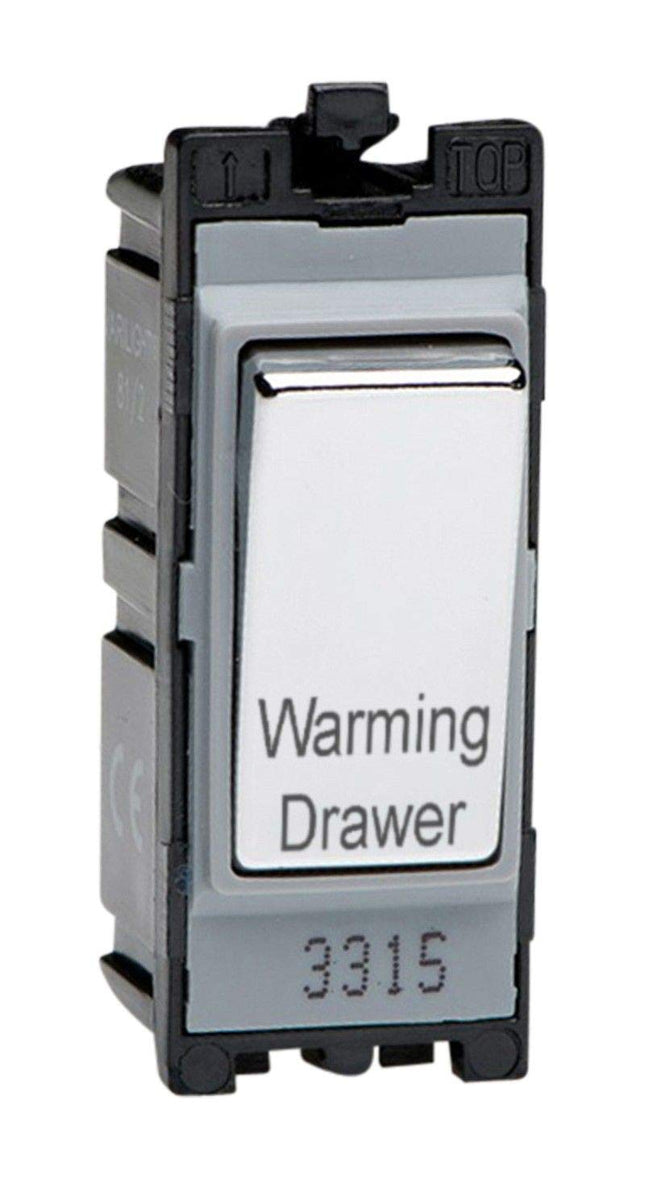 Varilight Polished Chrome Powergrid Engraved Module 20 Amp 1-Way Double Pole Switch 'Warming Drawer'