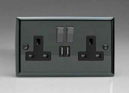 Varilight XI5U2SDB 13A Socket 2-Gang With USB Black Iridium Black