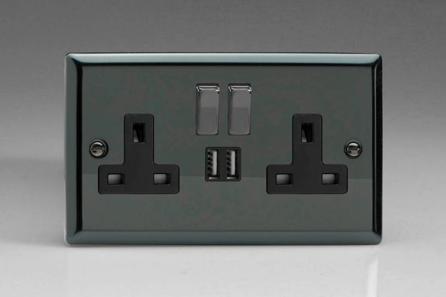 Varilight XI5U2SDB 13A Socket 2-Gang With USB Black Iridium Black