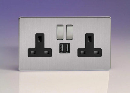 Varilight XDS5U2SBS 13A Socket 2-Gang With USB Brushed Steel Black