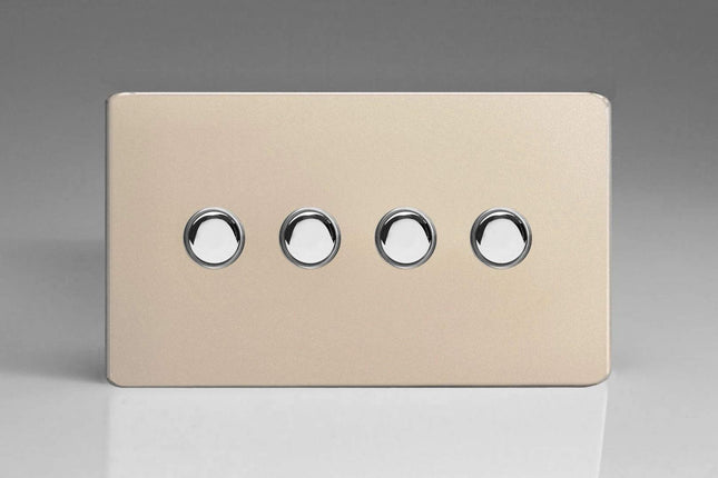 Varilight 4-Gang 6A 1- or 2-Way Push-On/Off Impulse Switch (Twin Plate) Satin Chrome XDNP4S