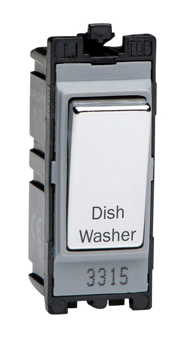 Varilight Engraved 20A 1-Way Double Pole Switch 'Dishwasher' PowerGrid Chrome G201DC.DW