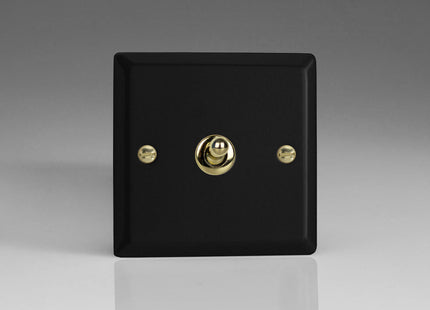 Varilight Vogue Collection Matt Black 1-Gang 1 or 2-Way 10 Amp Toggle Switch with Brass Toggle