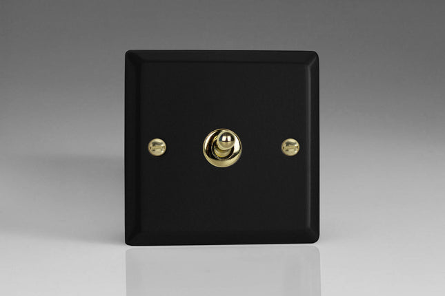 Varilight Vogue Collection Matt Black 1-Gang 1 or 2-Way 10 Amp Toggle Switch with Brass Toggle
