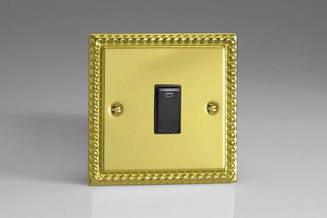 Varilight 1-Gang 20A Double Pole Rocker Light Switch + Neon Indicator Light Georgian Brass XG20NB