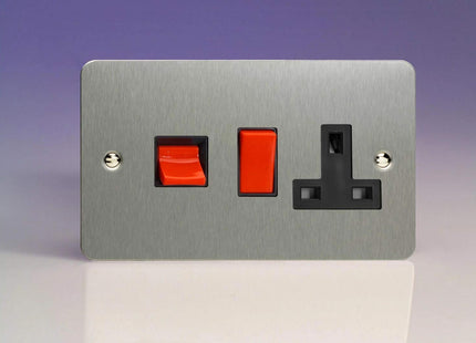 Varilight XFS45PB 45A Cooker Panel With 13A Socket In Brushed Steel With Black Insert