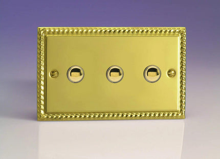Varilight 3-Gang 6A 1-Way Push-to-Make Momentary Switch (Twin Plate) Georgian Brass XGM3