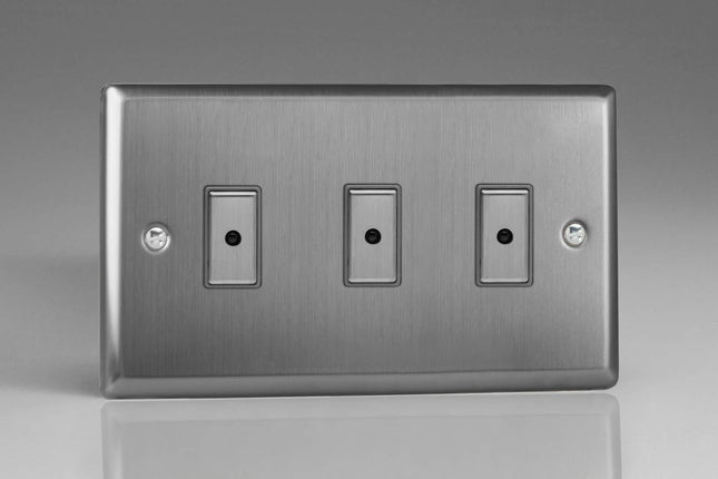 Varilight JTE103 Classic Brushed Steel 3 Gang V-Pro Remote/Touch Master LED Dimmer 0-100W