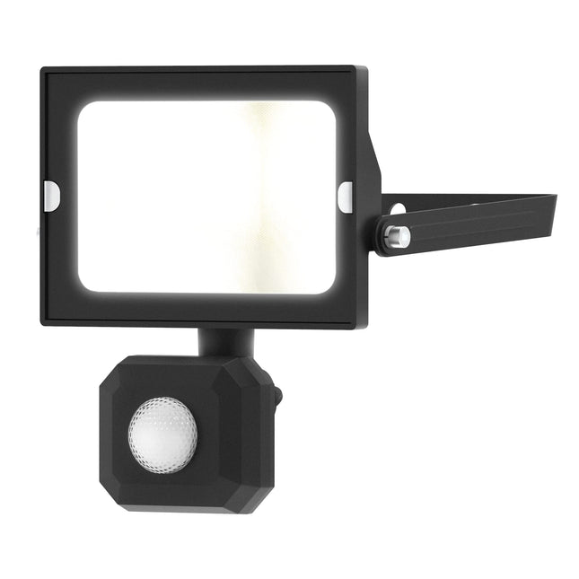 4lite Outdoor Graden/Security LED Floodlight with PIR Sensor IP44 20w 1700lm Black Cool White
