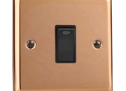 Varilight XY20NB.CU Double Pole Switch with Neon 20 Amp Polished Copper (Black Inserts)