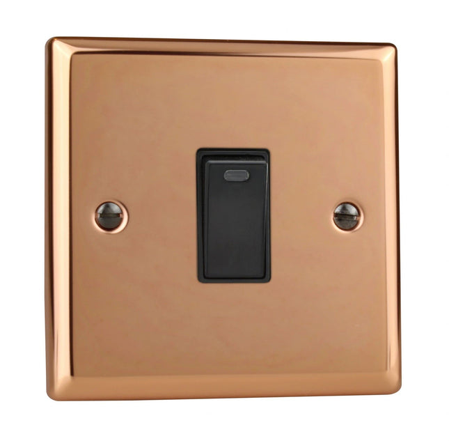 Varilight XY20NB.CU Double Pole Switch with Neon 20 Amp Polished Copper (Black Inserts)