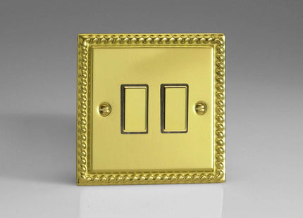 Varilight 2-Gang Tactile Touch Control Dimming Light Switch Slave for use with Eclique2 Master on 2-Way Circuits Georgian Brass JGES002