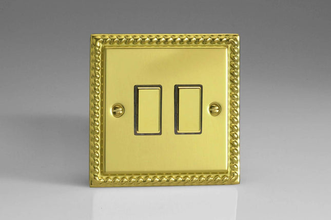 Varilight 2-Gang Tactile Touch Control Dimming Light Switch Slave for use with Eclique2 Master on 2-Way Circuits Georgian Brass JGES002