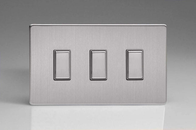 Varilight JDSES003S Dimmer Switch 3 Gang Brushed Steel
