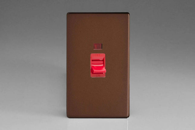 Varilight XDM45NS Screwless Mocha 45A DP Cooker Switch Vertical Twin Plate + Neon