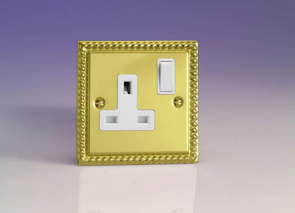 Varilight XG4W 13A Switched Socket White 1-Gang Georgian Brass