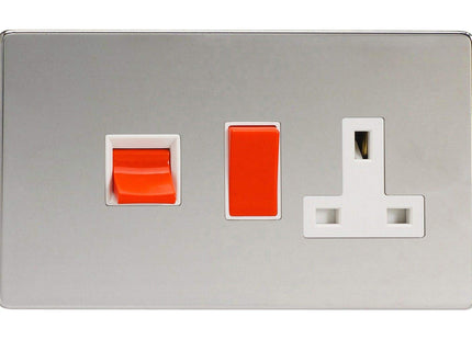 Varilight 45A Cooker Panel with 13A Double Pole Switched Plug Socket Outlet (Red Rocker) Polished Chrome XDC45PWS