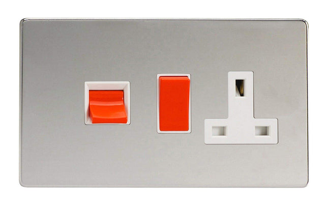 Varilight 45A Cooker Panel with 13A Double Pole Switched Plug Socket Outlet (Red Rocker) Polished Chrome XDC45PWS