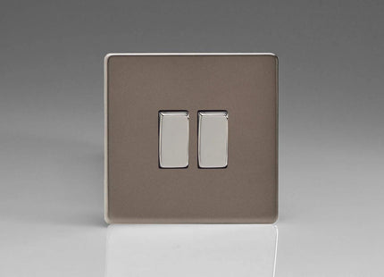 Varilight XDR2S Screwless 2-Gang 2 Way 10 Amp Rocker Switch Pewter Effect