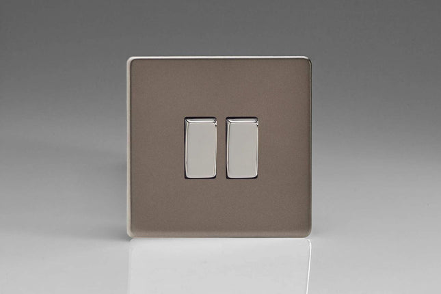 Varilight XDR2S Screwless 2-Gang 2 Way 10 Amp Rocker Switch Pewter Effect