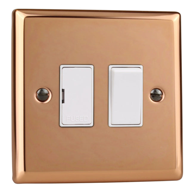 Varilight Classic Polished Copper 13 Amp Switched Fused Spur with White Inserts