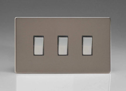 Varilight 3-Gang 10A 1- or 2-Way Rocker Light Switch (Twin Plate) Pewter XDR93S