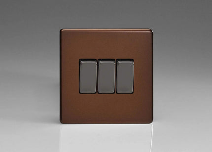 Varilight Flat Plate Mocha 3 Gang Light Switch XDM3S