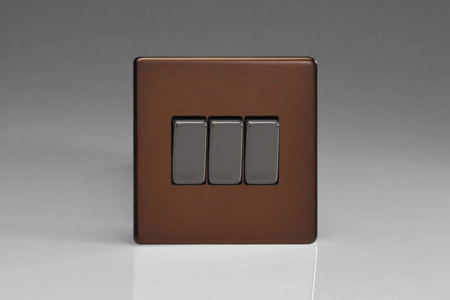 Varilight Flat Plate Mocha 3 Gang Light Switch XDM3S