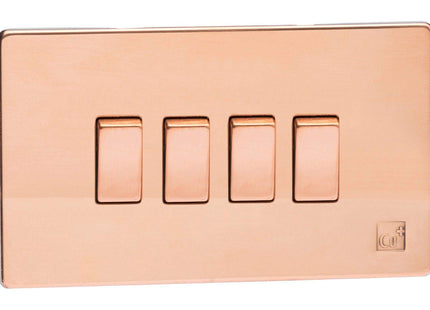 Varilight XDY9S.AC Screwless Antimicrobial Copper 4 Gang 10A 1 or 2 Way Rocker Light Switch