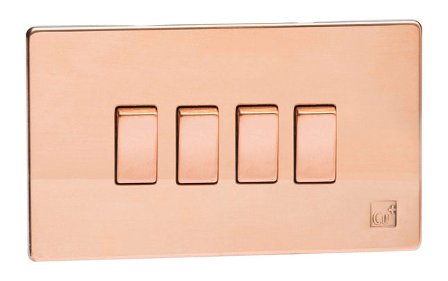 Varilight XDY9S.AC Screwless Antimicrobial Copper 4 Gang 10A 1 or 2 Way Rocker Light Switch
