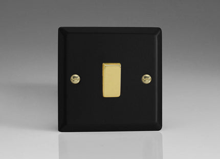 Varilight Vogue Collection Matt Black 1-Gang 10 Amp Intermediate Switch with Brass Rocker