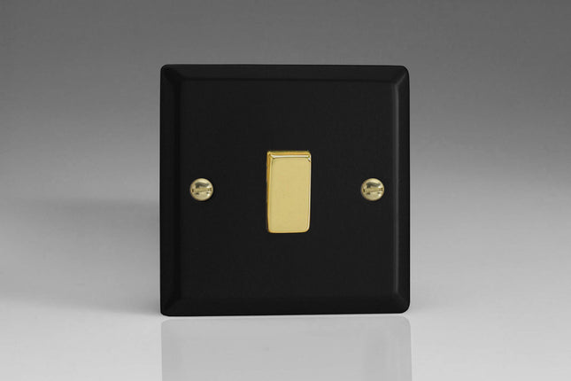 Varilight Vogue Collection Matt Black 1-Gang 10 Amp Intermediate Switch with Brass Rocker