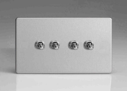 Varilight 4-Gang 10A 1- or 2-Way Toggle Light Switch (Twin Plate) Brushed Steel XDST9S