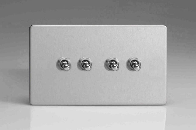 Varilight 4-Gang 10A 1- or 2-Way Toggle Light Switch (Twin Plate) Brushed Steel XDST9S