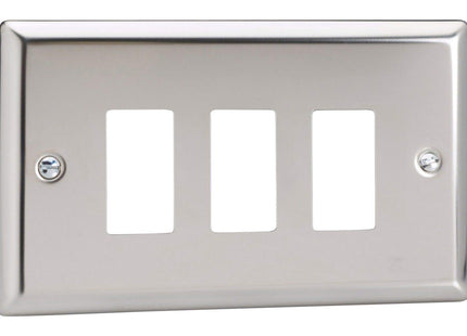 Varilight XCPGY3 Classic Mirror Chrome 3 Gang PowerGrid Plate (Twin Plate)