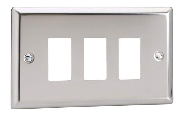 Varilight XCPGY3 Classic Mirror Chrome 3 Gang PowerGrid Plate (Twin Plate)