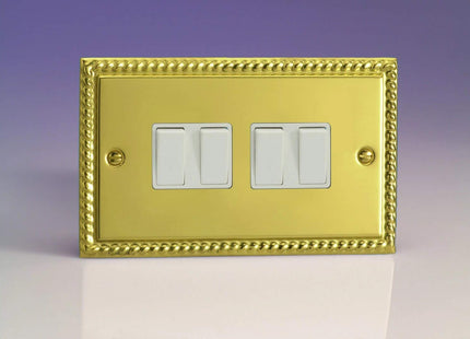 Varilight XG9W Rocker Switches Georgian Brass White 6 Gang