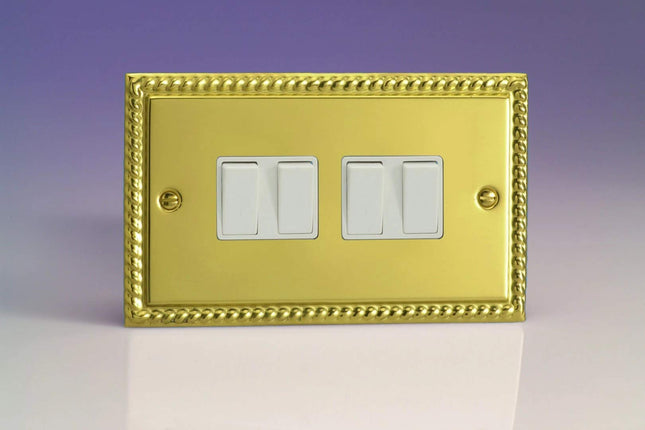 Varilight XG9W Rocker Switches Georgian Brass White 6 Gang