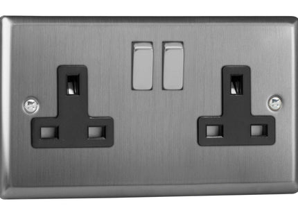 Varilight XT5DB 13A Switched Socket 2-Gang Black Brushed Steel