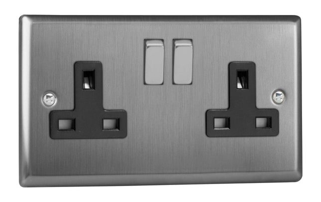 Varilight XT5DB 13A Switched Socket 2-Gang Black Brushed Steel