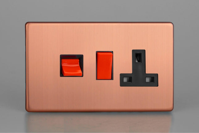 Varilight 45A Cooker Panel With 13A Double Pole Switched Socket Outlet (Red Rocker)